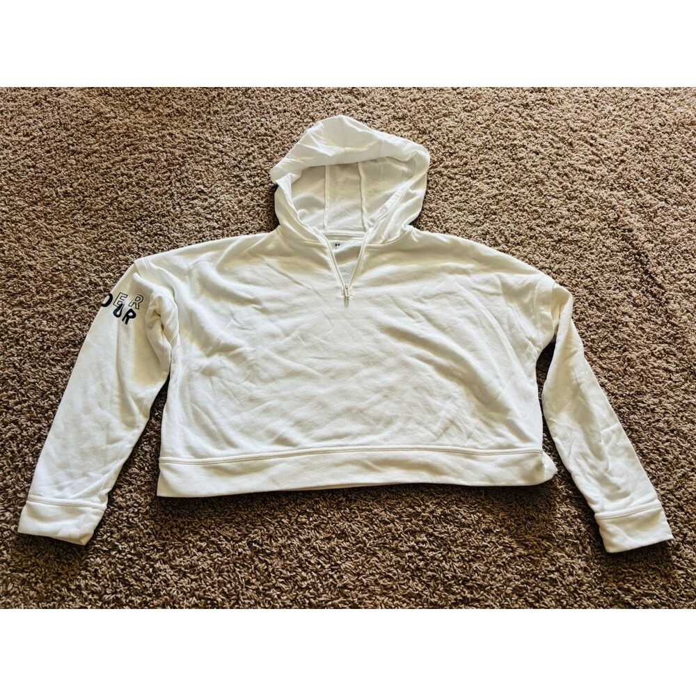 Under Armour UA Rival White Cropped Hoodie Sweatshirt Women’s M Loose Fit 24x27